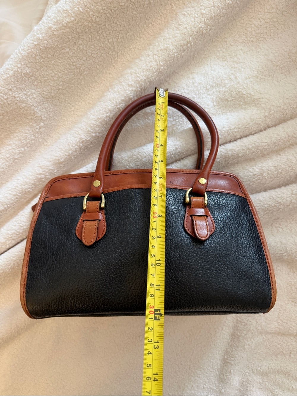 Classic Vintage Navy and Brown Leather Satchel Handbag - Picture 10 of 11